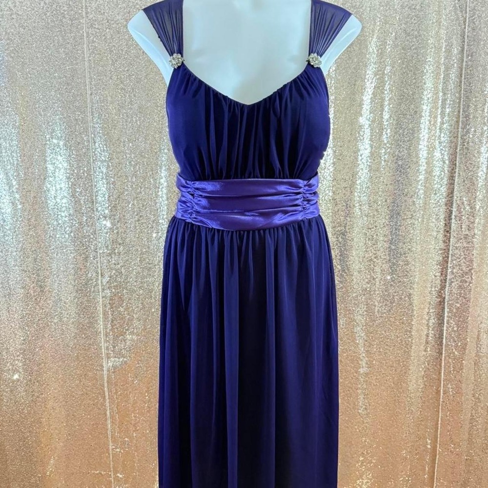 Purple Satin Midi Dress Sheer Beaded Straps Formal NWT/Sizes XL-2XL